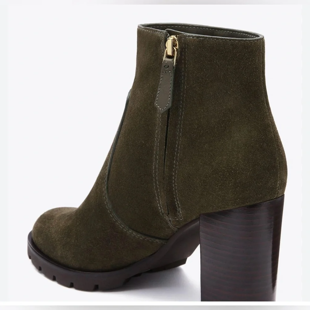 NWT Tory Burch Olive Suede Ankle Boots with Ring Detail 6